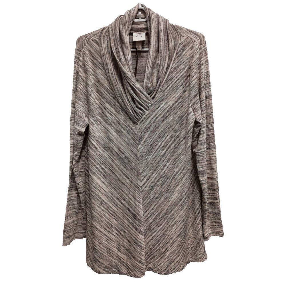 Knox Rose Tunic Top Womens‎ Large Ivory Striped BOHO Soft Knit Cowl Neck NEW